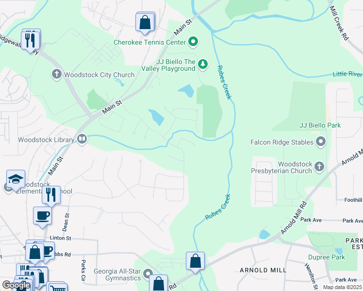 map of restaurants, bars, coffee shops, grocery stores, and more near 147 Johnston Farm Lane in Woodstock