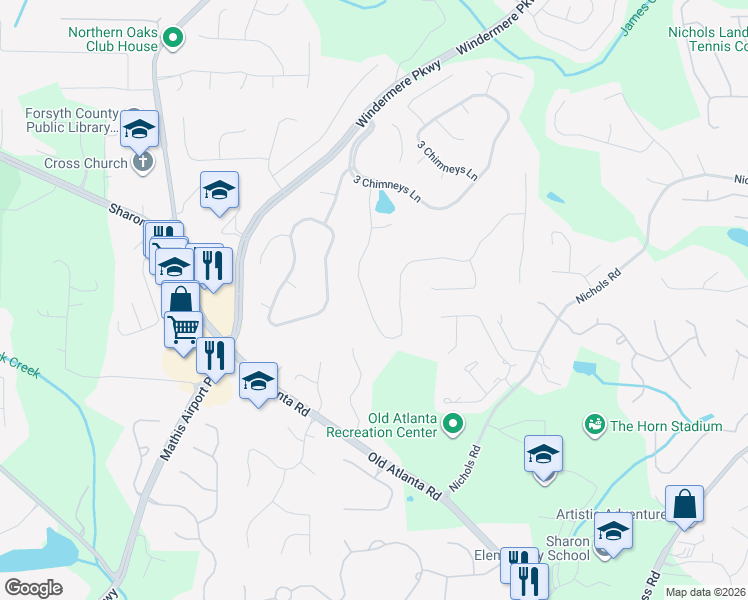 map of restaurants, bars, coffee shops, grocery stores, and more near 4055 Homestead Ridge Drive in Cumming