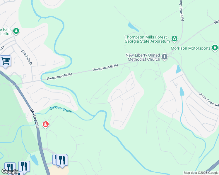 map of restaurants, bars, coffee shops, grocery stores, and more near 2043 Yvette Way in Braselton