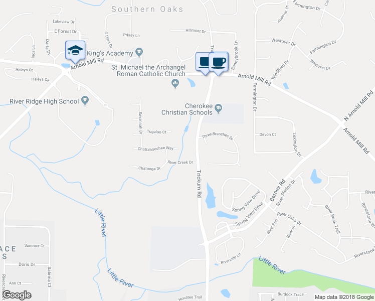map of restaurants, bars, coffee shops, grocery stores, and more near 301 Chattahoochee Way in Woodstock