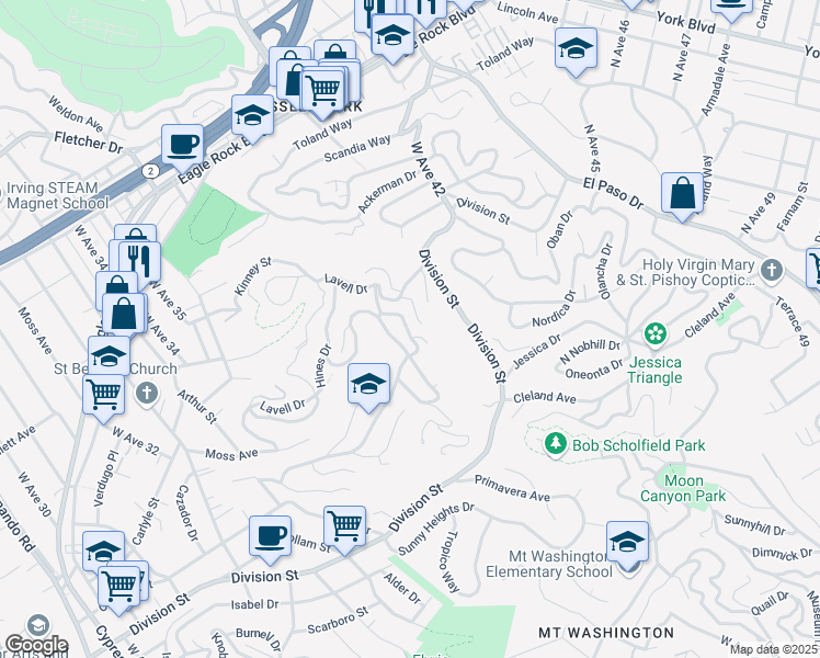 map of restaurants, bars, coffee shops, grocery stores, and more near 3929 Brilliant Drive in Los Angeles