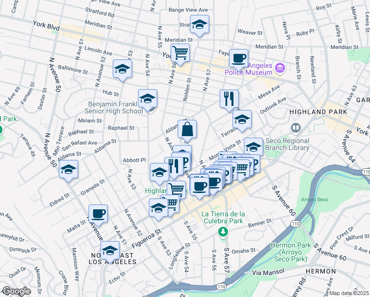 map of restaurants, bars, coffee shops, grocery stores, and more near Ash Street in Los Angeles