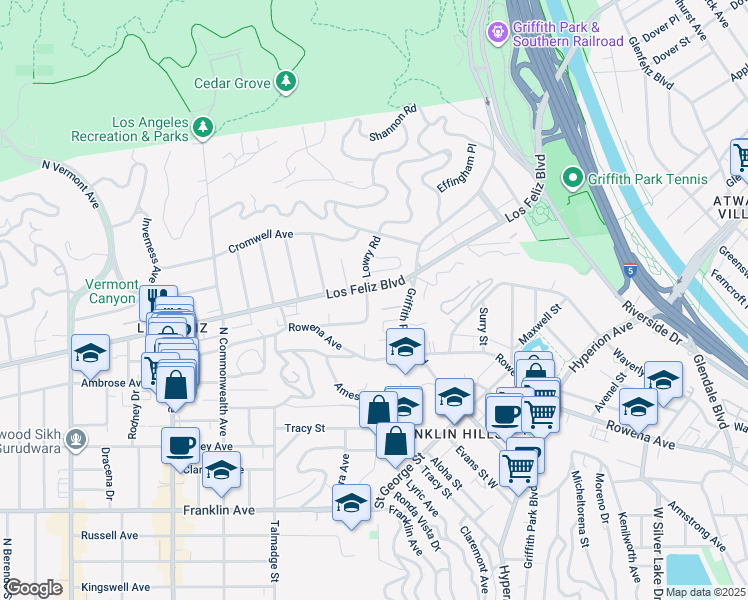 map of restaurants, bars, coffee shops, grocery stores, and more near in Los Angeles