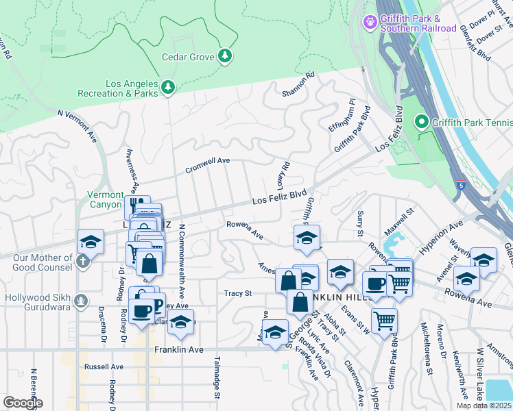 map of restaurants, bars, coffee shops, grocery stores, and more near in Los Angeles