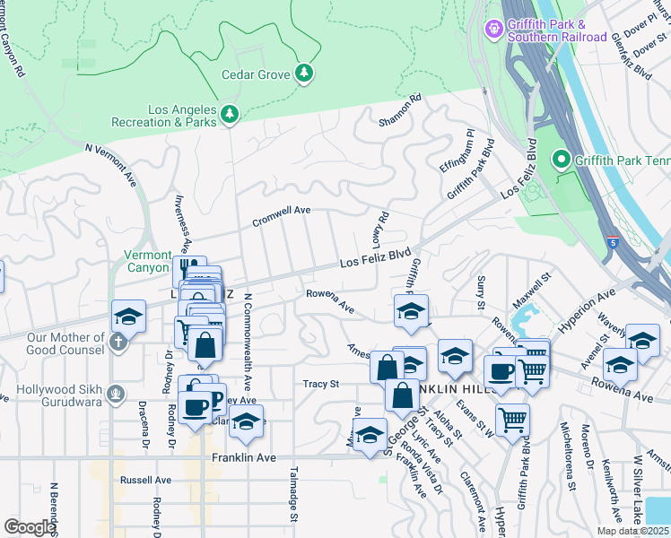 map of restaurants, bars, coffee shops, grocery stores, and more near in Los Angeles