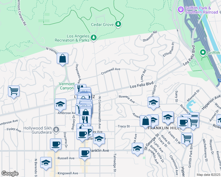map of restaurants, bars, coffee shops, grocery stores, and more near 4221 Los Feliz Boulevard in Los Angeles