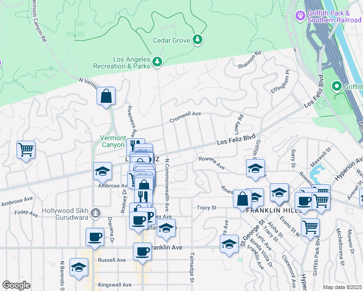map of restaurants, bars, coffee shops, grocery stores, and more near 4221 Los Feliz Boulevard in Los Angeles