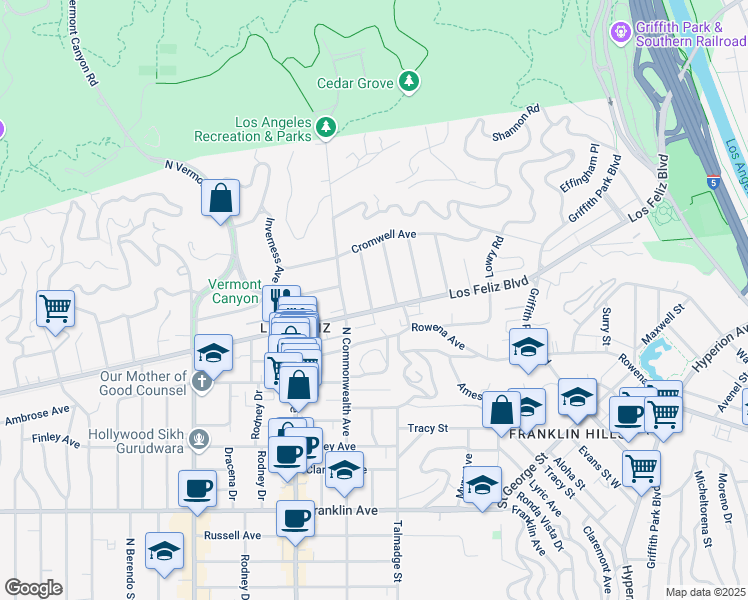 map of restaurants, bars, coffee shops, grocery stores, and more near 4221 Los Feliz Boulevard in Los Angeles