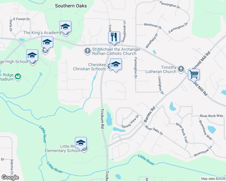 map of restaurants, bars, coffee shops, grocery stores, and more near 411 3 Branches Ct in Woodstock