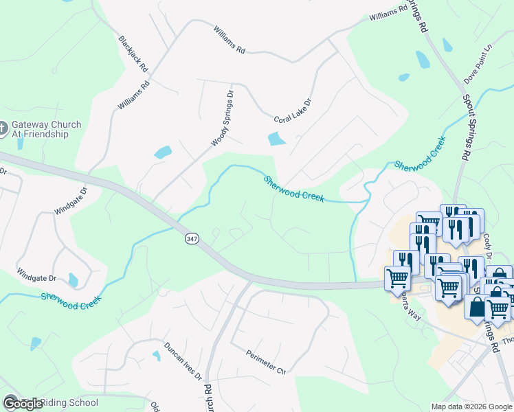 map of restaurants, bars, coffee shops, grocery stores, and more near 2242 Governor Way in Buford