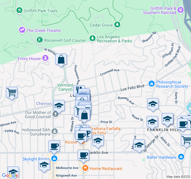 map of restaurants, bars, coffee shops, grocery stores, and more near 2217 North Commonwealth Avenue in Los Angeles
