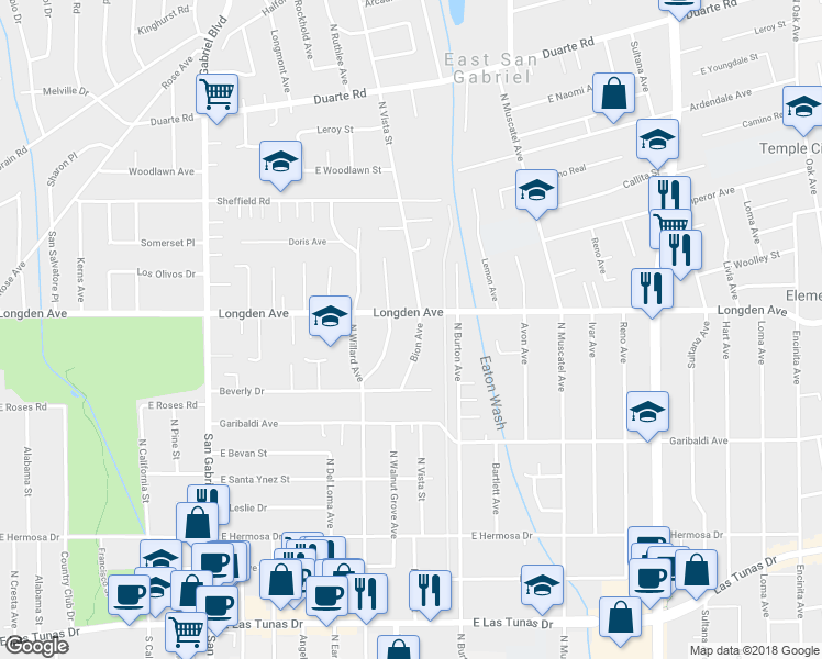 map of restaurants, bars, coffee shops, grocery stores, and more near 6275 Bion Avenue in San Gabriel