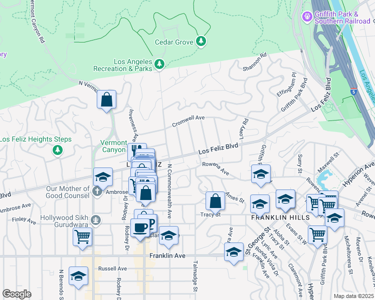map of restaurants, bars, coffee shops, grocery stores, and more near 4215 Los Feliz Boulevard in Los Angeles