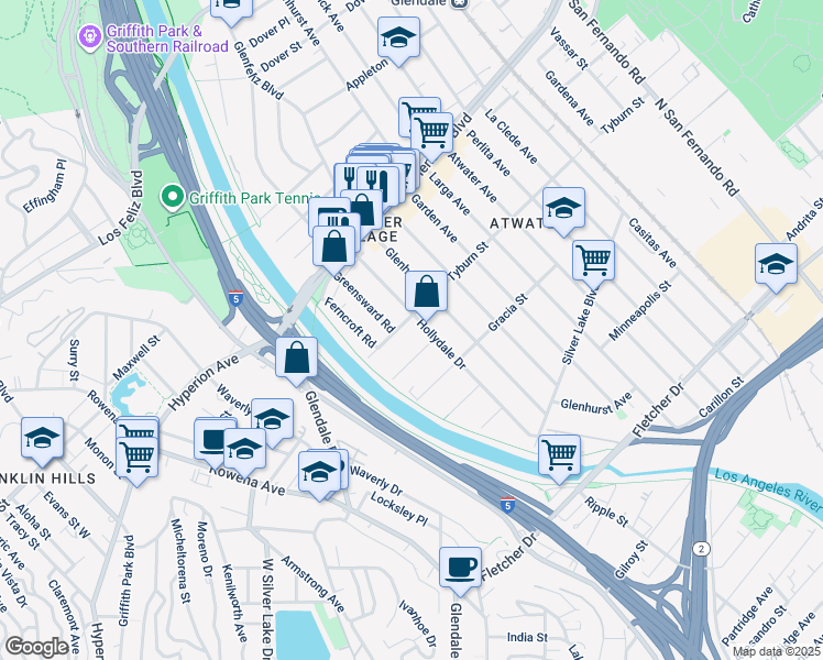 map of restaurants, bars, coffee shops, grocery stores, and more near 3016 Tyburn Street in Los Angeles