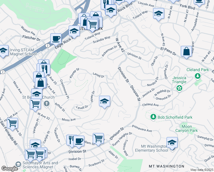 map of restaurants, bars, coffee shops, grocery stores, and more near 3871 Cazador Street in Los Angeles