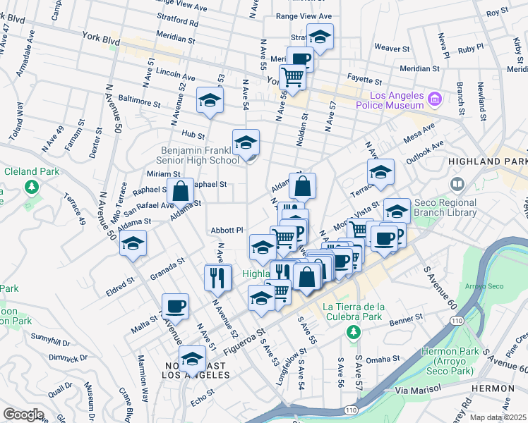 map of restaurants, bars, coffee shops, grocery stores, and more near 5433 Abbott Place in Los Angeles