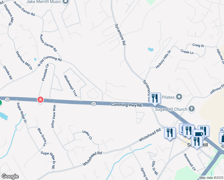 map of restaurants, bars, coffee shops, grocery stores, and more near 1010 J Dorothy Place in Sugar Hill