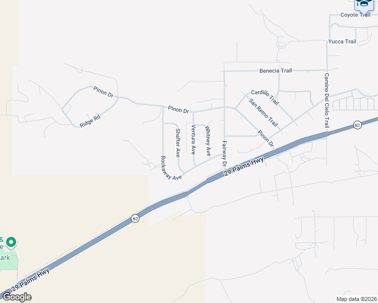 map of restaurants, bars, coffee shops, grocery stores, and more near 7630 Ventura Avenue in Yucca Valley