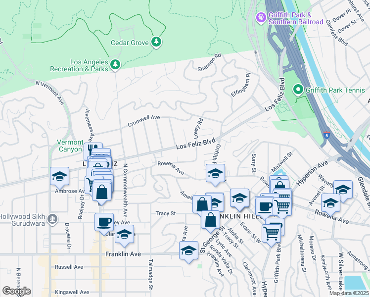 map of restaurants, bars, coffee shops, grocery stores, and more near in Los Angeles