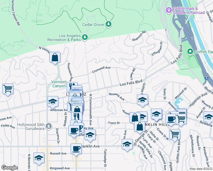 map of restaurants, bars, coffee shops, grocery stores, and more near 4141 Los Feliz Boulevard in Los Angeles