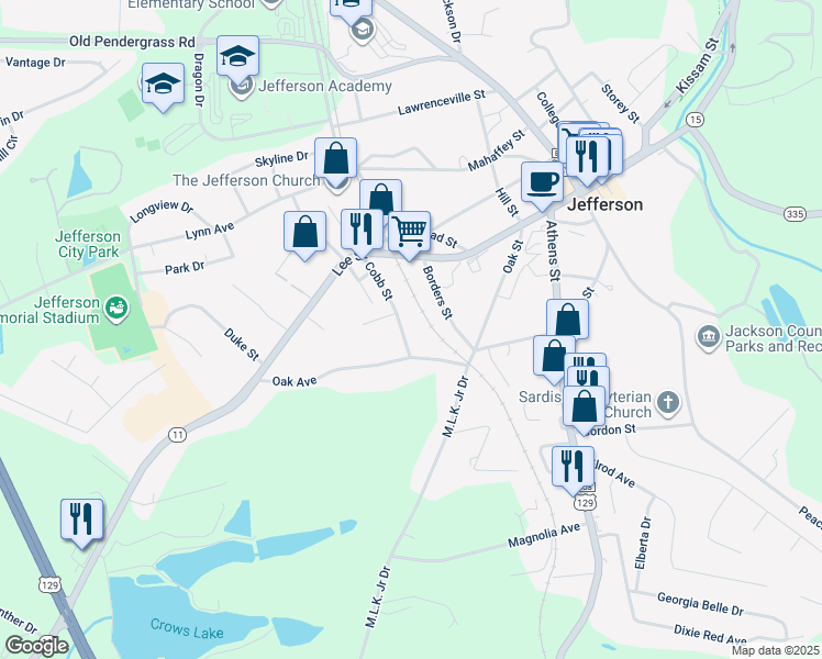 map of restaurants, bars, coffee shops, grocery stores, and more near 365 Cobb Street in Jefferson