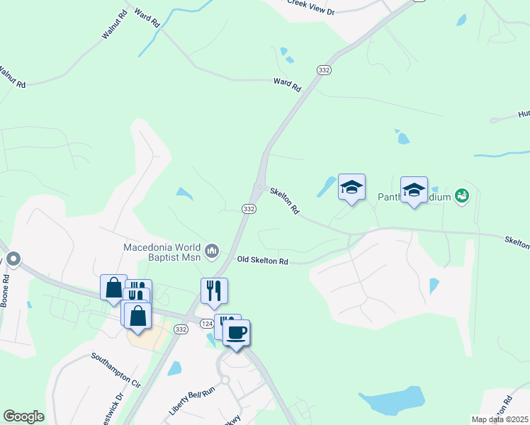 map of restaurants, bars, coffee shops, grocery stores, and more near 4191 Georgia 332 in Hoschton