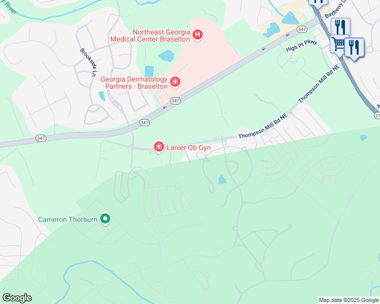 map of restaurants, bars, coffee shops, grocery stores, and more near 2785 Shumard Oak Drive in Braselton