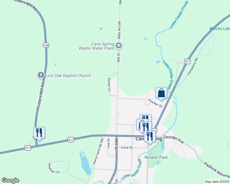 map of restaurants, bars, coffee shops, grocery stores, and more near 55 Mill Street in Cave Spring