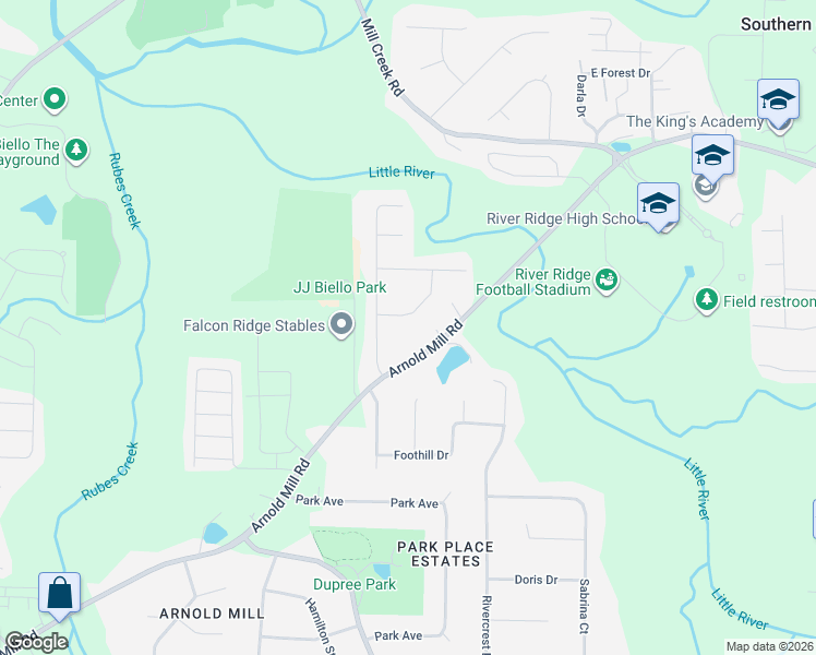map of restaurants, bars, coffee shops, grocery stores, and more near 208 Mayflower Drive in Woodstock