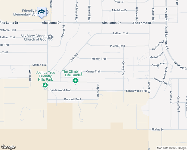 map of restaurants, bars, coffee shops, grocery stores, and more near 61261 Onaga Trail in Joshua Tree