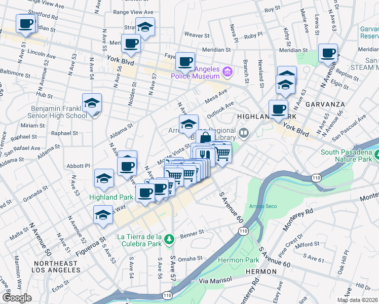 map of restaurants, bars, coffee shops, grocery stores, and more near 231 North Avenue 60 in Los Angeles