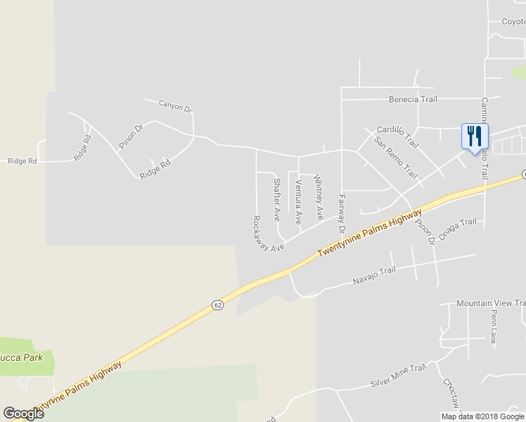 map of restaurants, bars, coffee shops, grocery stores, and more near 7559 Rockaway Avenue in Yucca Valley