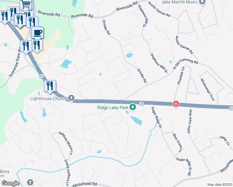 map of restaurants, bars, coffee shops, grocery stores, and more near 590 Kyle Trace Court in Sugar Hill