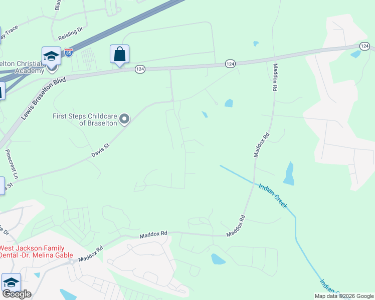 map of restaurants, bars, coffee shops, grocery stores, and more near 249 Traminer Way in Braselton