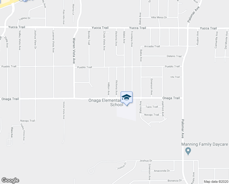 map of restaurants, bars, coffee shops, grocery stores, and more near 7666 Victoria Avenue in Yucca Valley