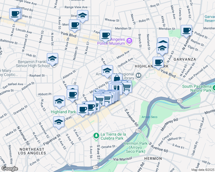 map of restaurants, bars, coffee shops, grocery stores, and more near 231 North Avenue 60 in Los Angeles