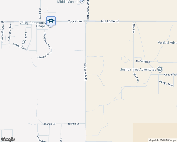 map of restaurants, bars, coffee shops, grocery stores, and more near 7637 La Contenta Road in Yucca Valley