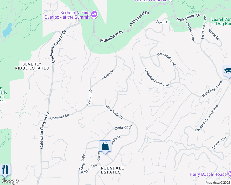 map of restaurants, bars, coffee shops, grocery stores, and more near 9108 Alanda Place in Beverly Hills