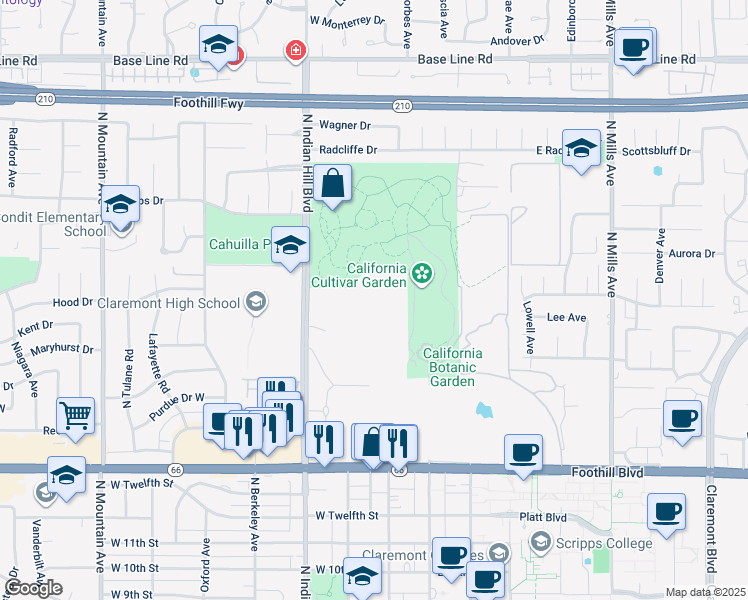 map of restaurants, bars, coffee shops, grocery stores, and more near in Claremont