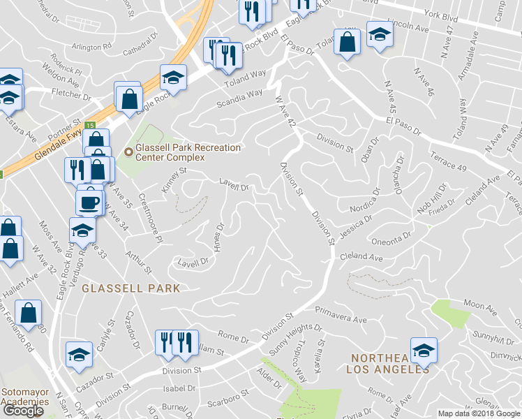 map of restaurants, bars, coffee shops, grocery stores, and more near 3866 Cazador Street in Los Angeles