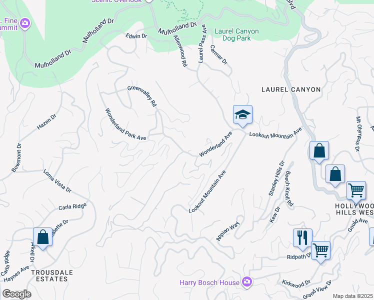 map of restaurants, bars, coffee shops, grocery stores, and more near 8701 Wonderland Park Avenue in Los Angeles