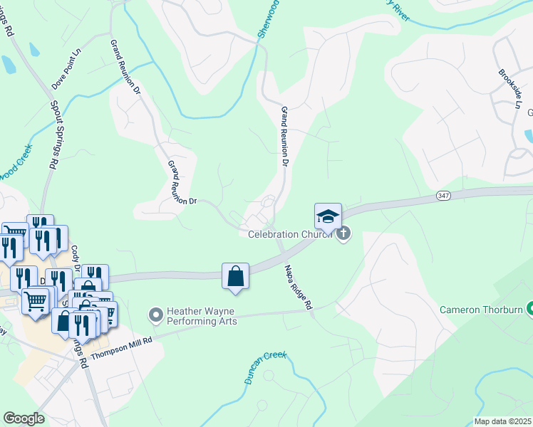 map of restaurants, bars, coffee shops, grocery stores, and more near 7563 Grand Reunion Drive in Hoschton