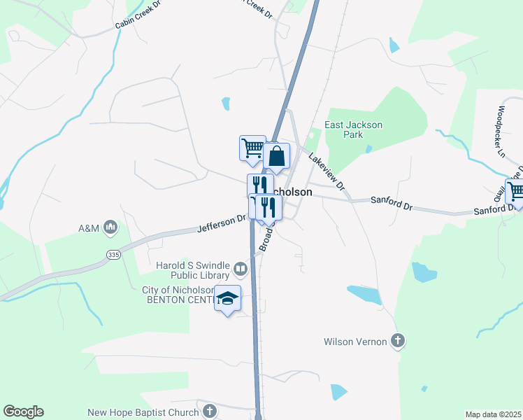 map of restaurants, bars, coffee shops, grocery stores, and more near 5165 U.S. 441 in Nicholson