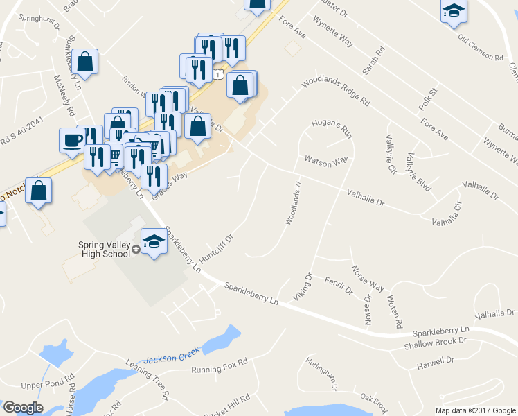 map of restaurants, bars, coffee shops, grocery stores, and more near 308 Huntcliff Drive in Columbia