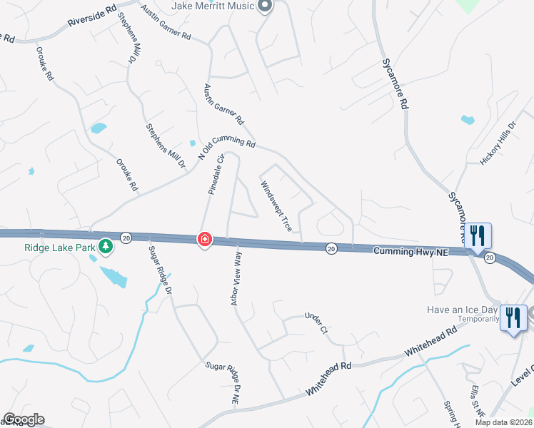 map of restaurants, bars, coffee shops, grocery stores, and more near 879 Pinedale Terrace in Sugar Hill