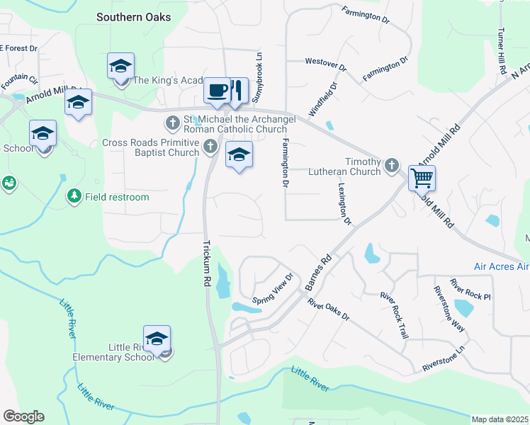 map of restaurants, bars, coffee shops, grocery stores, and more near 121 3 Branches Drive in Woodstock