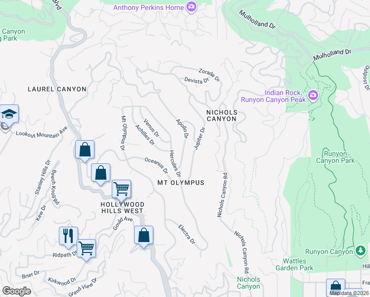 map of restaurants, bars, coffee shops, grocery stores, and more near 2310 Apollo Drive in Los Angeles