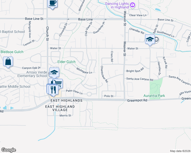 map of restaurants, bars, coffee shops, grocery stores, and more near 7712 Chanticleer Road in Highland