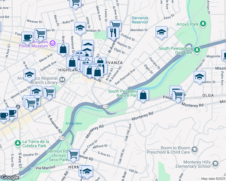 map of restaurants, bars, coffee shops, grocery stores, and more near 217 Thorne Street in Los Angeles
