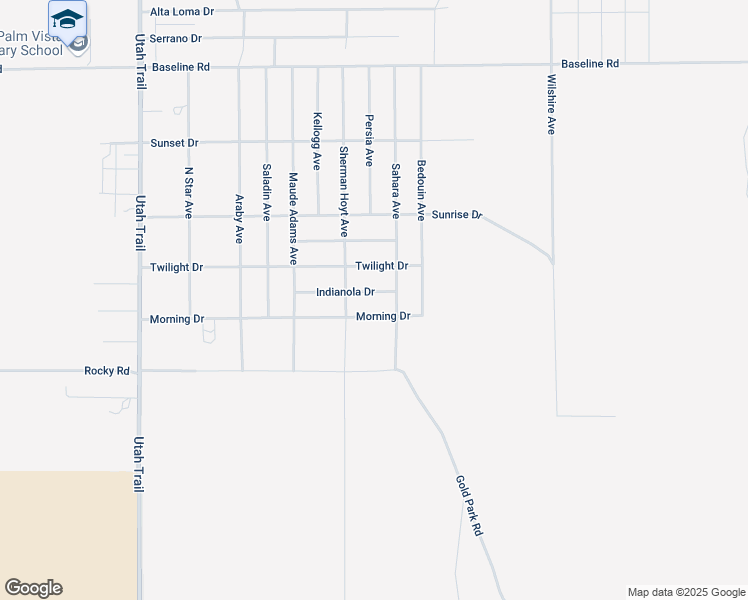 map of restaurants, bars, coffee shops, grocery stores, and more near 74959 Indianola Drive in Twentynine Palms